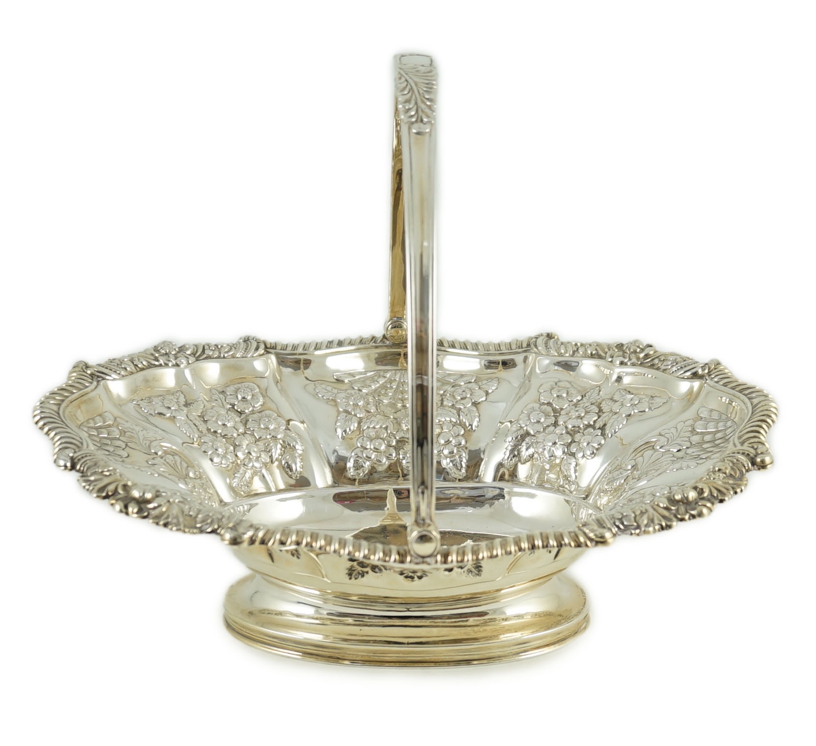 A late George III silver oval cake basket, by Kirby, Waterhouse & Co